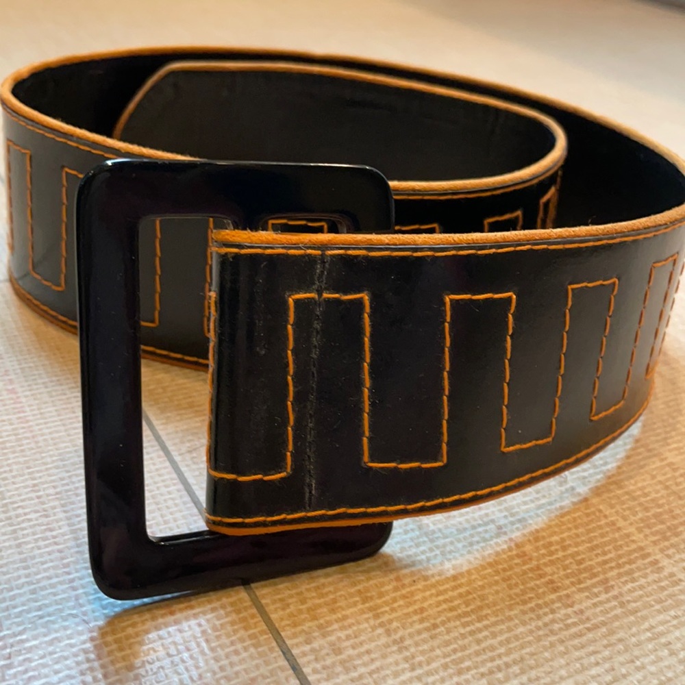 Escada black patent leather belt